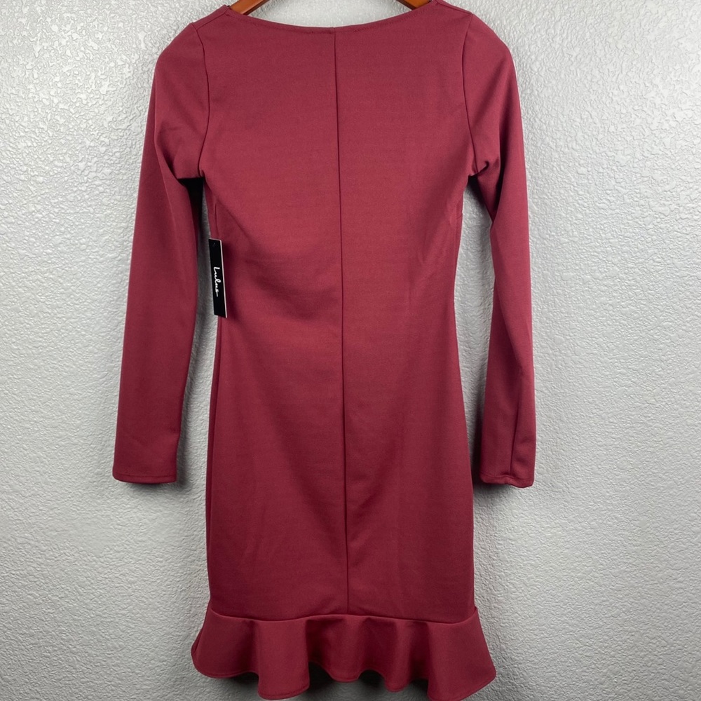 NWT Lulu’s Dress Margot Ruffled Hem Long Sleeve Mini Dress Size Small Color Red - Picture 4 of 7
